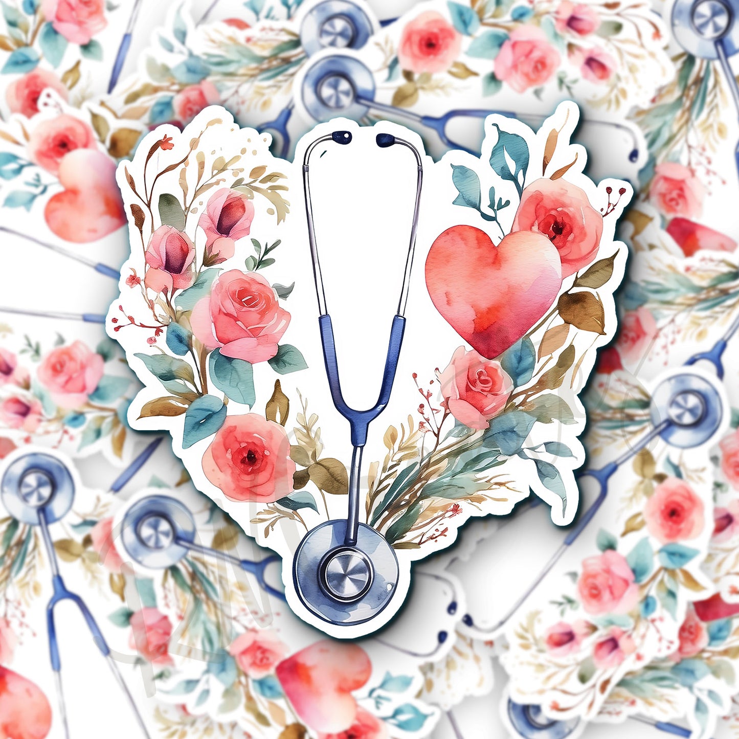 Stethoscope with flowers Sticker - Nurse Sticker -  RN Sticker - Nurse Gift - Decorative Sticker - Sticker