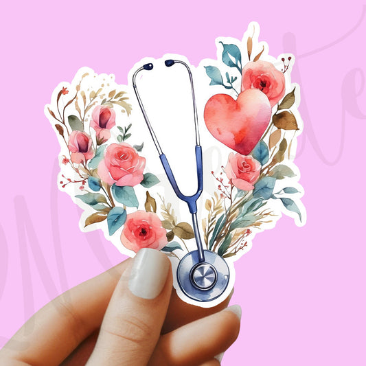 Stethoscope with flowers Sticker - Nurse Sticker -  RN Sticker - Nurse Gift - Decorative Sticker - Sticker