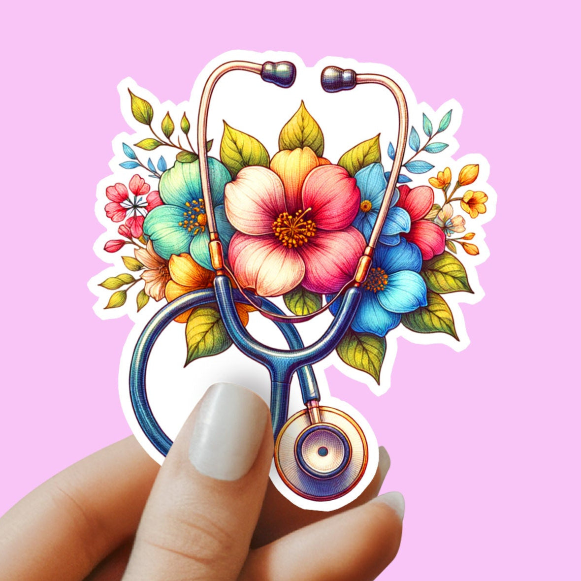 Stethoscope with flowers Sticker - Nurse Sticker -  RN Sticker - Nurse Gift - Decorative Sticker - Sticker