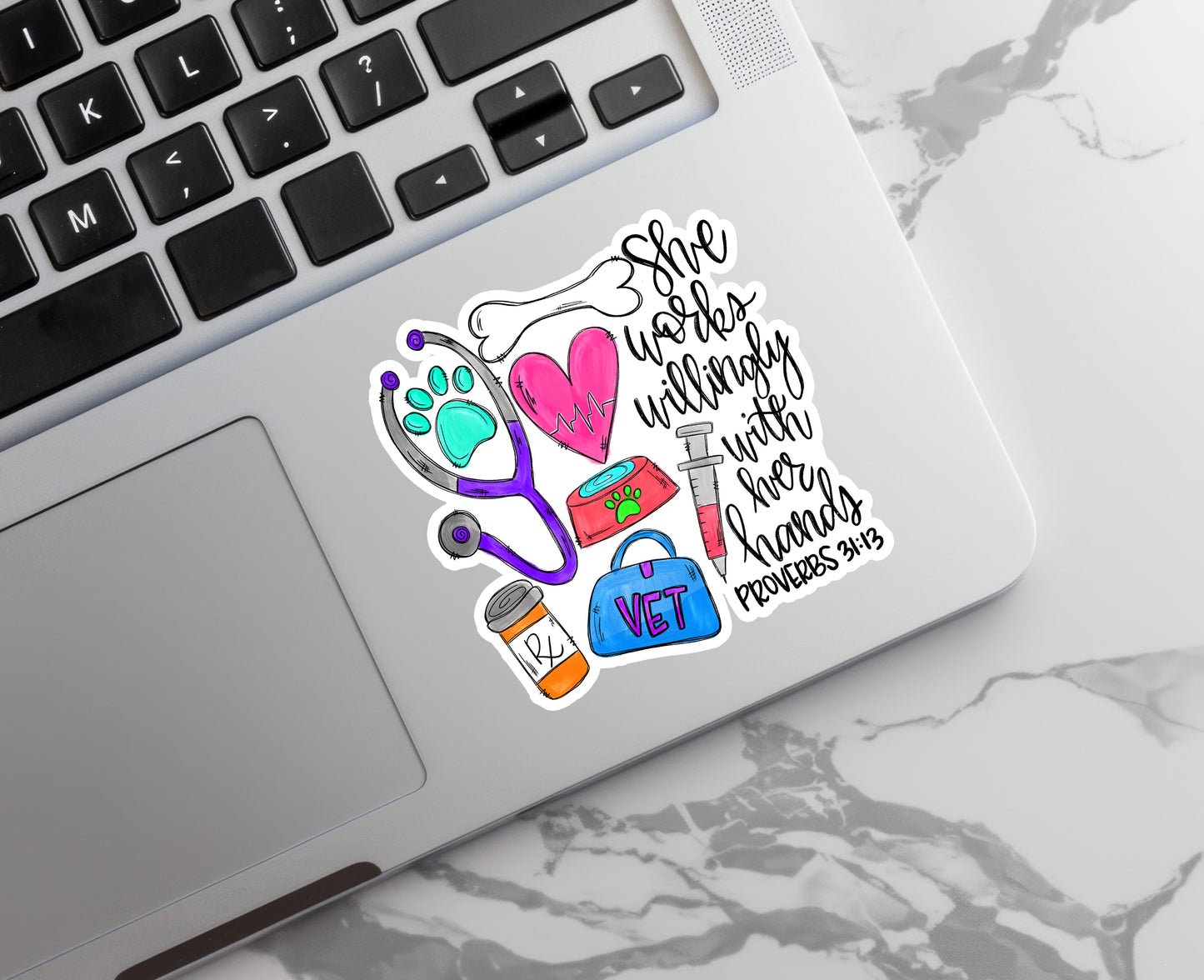 Proverbs 31:13  Veterinarian Sticker - She works willingly with her hands Sticker - Veterinary Sticker - Vet Sticker - Decorative Sticker - Sticker